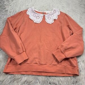 Roolee Women's XXL Eyelet Peter Pan Collar Terry Sweatshirt Cottagecore Preppy